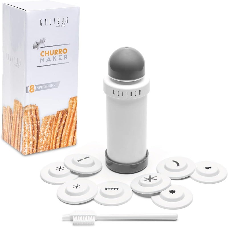 Goliber Churro Maker Machine - 8 Different Nozzle for Churros Maker Machine - Churreras Para Churros and Cheese Straw Press - Easy Handle Churro Piping Tip (Gray) - Image 1